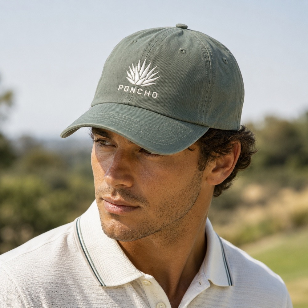 Poncho Outdoors Men Sage Green Agave Logo Embroidered Adjustable Dad Hat Cap